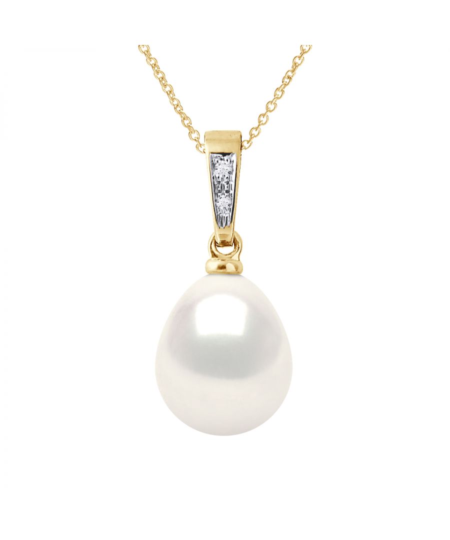 Necklace Diamonds 0,01 Cts trueCultured Freshwater Pearls Pear Shape 9-10 mm - Natural White Color Gold Ce Necklace vous sera livré sous écrin une chaîne plaquée Or offerte Length 42 cm , 16,5 in - Our jewellery is made in France and will be delivered in a gift box accompanied by a Certificate of Authenticity and International Warranty