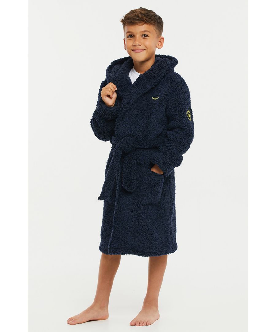 This hooded dressing gown from Threadboys is perfect for keeping comfortable. Featuring a self-tie belt, reverse collar, two front pockets, and branded embroidered logo. Other styles and colours are also available.