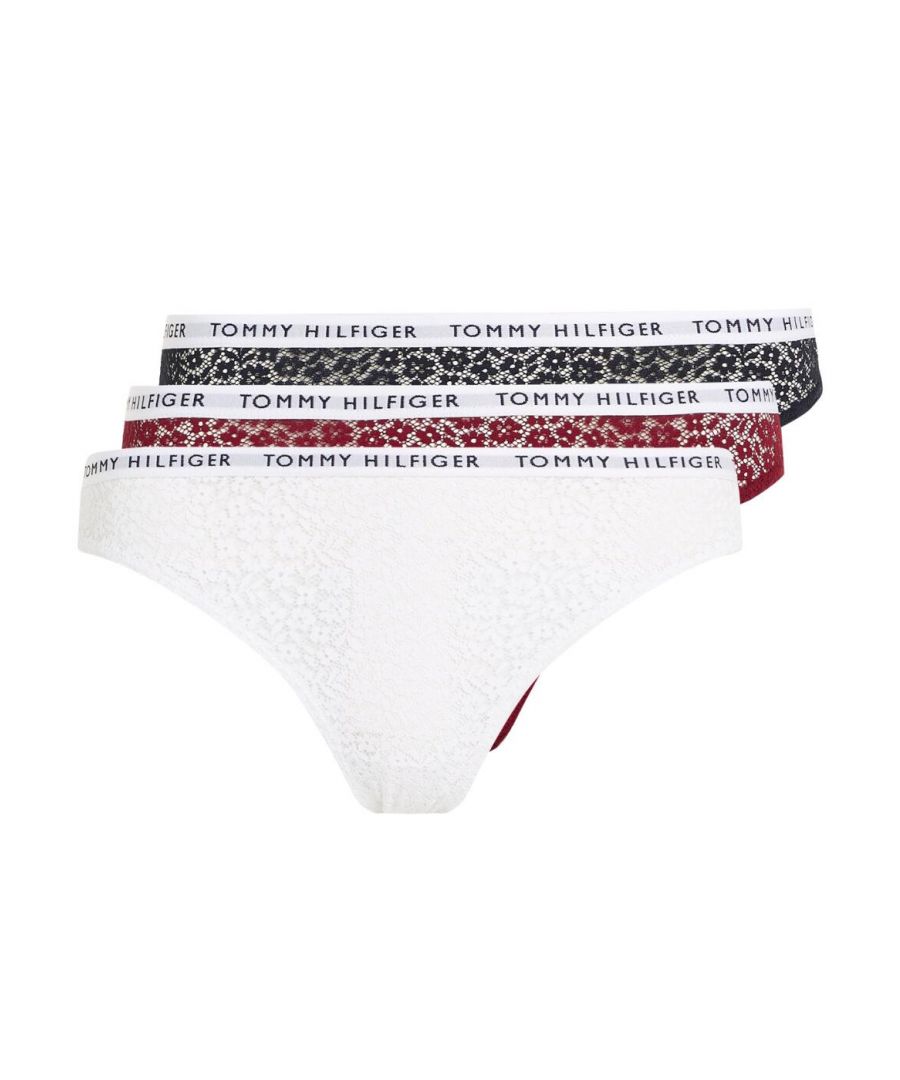 Tommy Hilfiger Womens UW0UW04513 3 Pack lace Brief - Multicolour Nylon - Size 10 UK