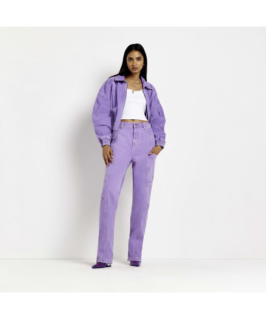 > Brand: River Island> Department: Women> Colour: Purple> Type: Trousers> Style: Straight> Material Composition: 100% Cotton> Material: Cotton> Pattern: No Pattern> Occasion: Casual> Size Type: Regular> Season: SS22