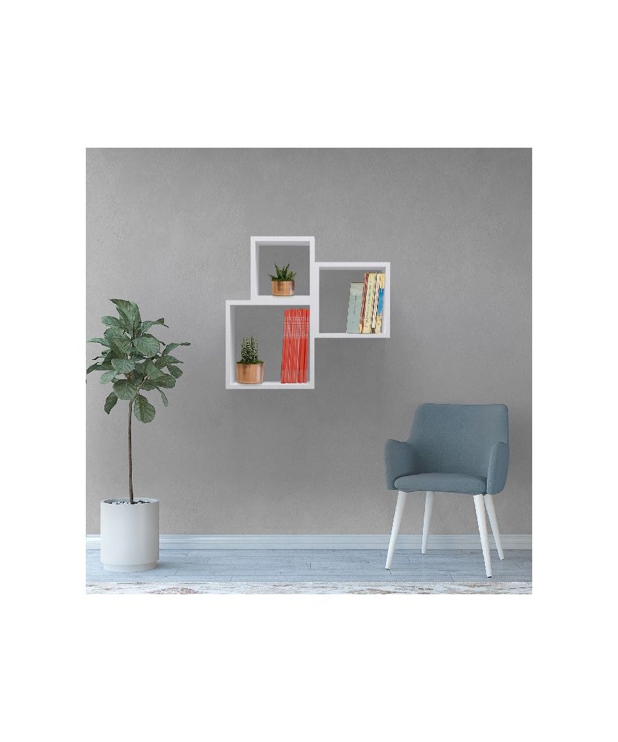 This modern and functional shelf is the perfect solution to keep your books and objects in order, furnishing your home in an original way. Thanks to its design it is ideal for the living area, the sleeping area of the house and the office. Easy-to-clean and easy-to-assemble kit included. Color: White | Product Dimensions: W35xD22xH35 cm, W30xD22xH30 cm, W25xD22xH25 cm | Material: Melamine Chipboard | Product Weight: 8 Kg | Supported Weight: Each shelf 7 Kg | Packaging Weight: 10 Kg | Number of Boxes: 1 | Packaging Dimensions: W32,5xD71xH13cm.