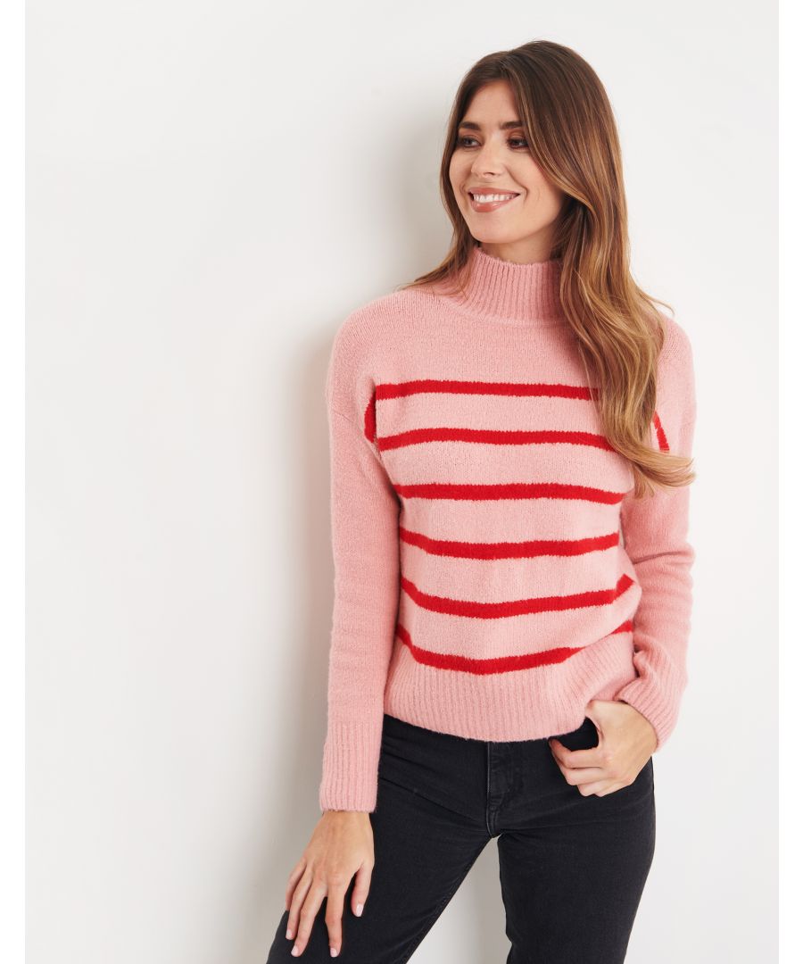 This stripe, funnel neck jumper from Threadbare features a ribbed high elasticated neckline, hem and sleeve cuffs. Perfect for dressing up or down, other colours are available.