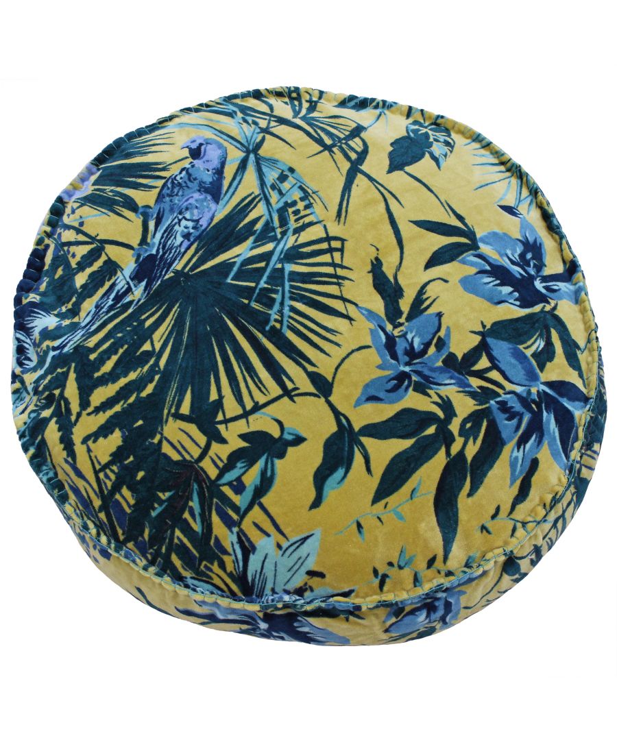 Paoletti Amazon Jungle Round Botanical Cushion Cover - Teal Cotton - One Size
