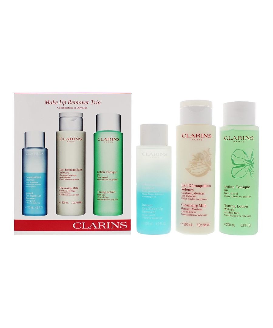Clarins Make Up Remover Trio For Combination to Oily Skin: Cleansing Milk 200ml - Toning Lotion 200ml - Eye Make-Up Remover 125ml