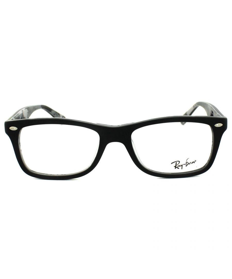 Ray-Ban Glasses Frames 5228 5405 Top Matt Black on Texture Camouflage 50mm are a thinner slightly smaller version of the Wayfarer frame that is perfect for glasses and still give that geek look that is so sought after with Ray-Ban glasses.