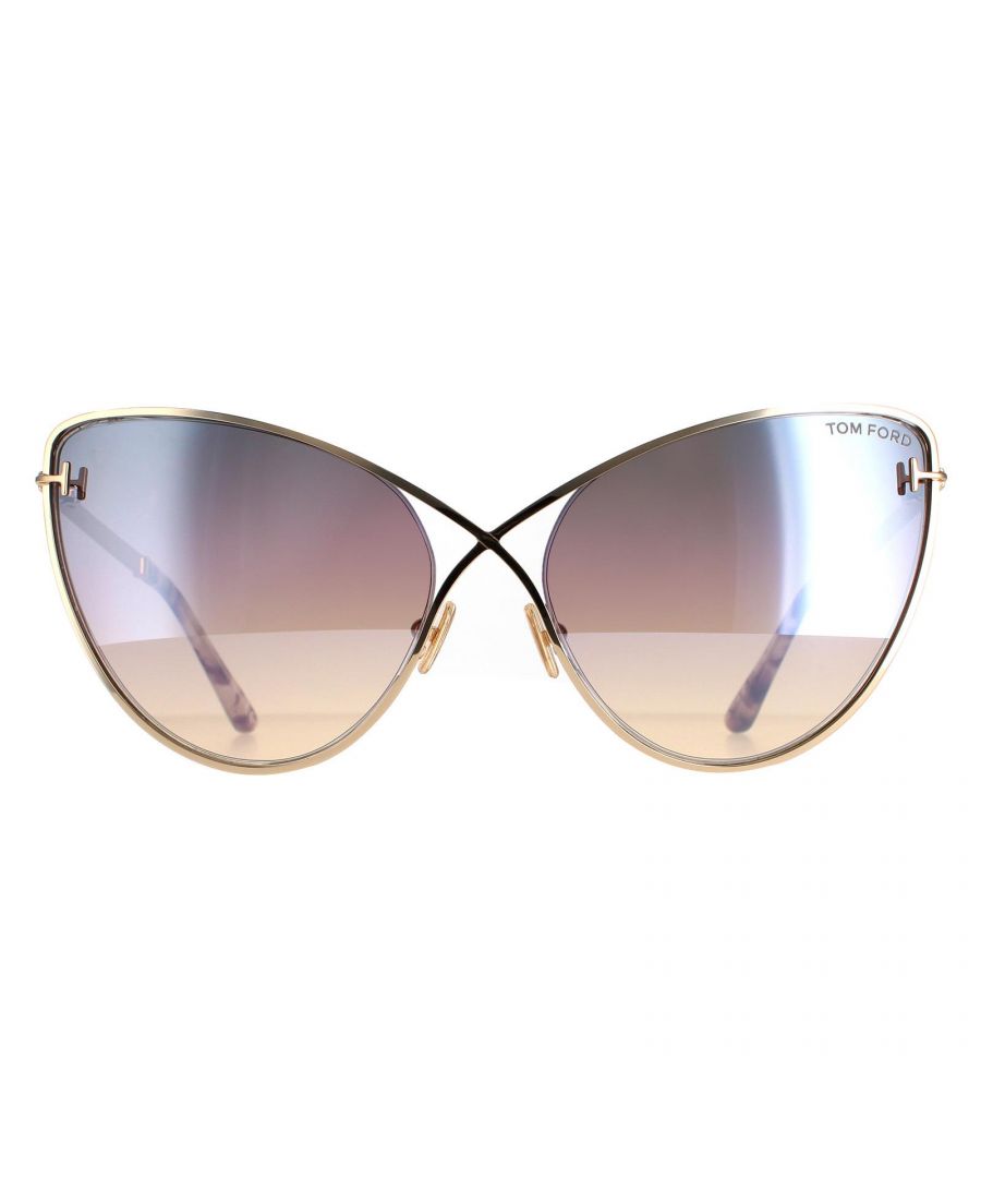 Tom Ford Cat Eye Womens Gold Brown Pink Yellow Gradient Steel Flash FT0786 Leila Sunglasses are a stunning cat eye shape with an infinity cross over bridge design. Made from lightweight metal and embellished with Tom Ford Ts on the frame front.