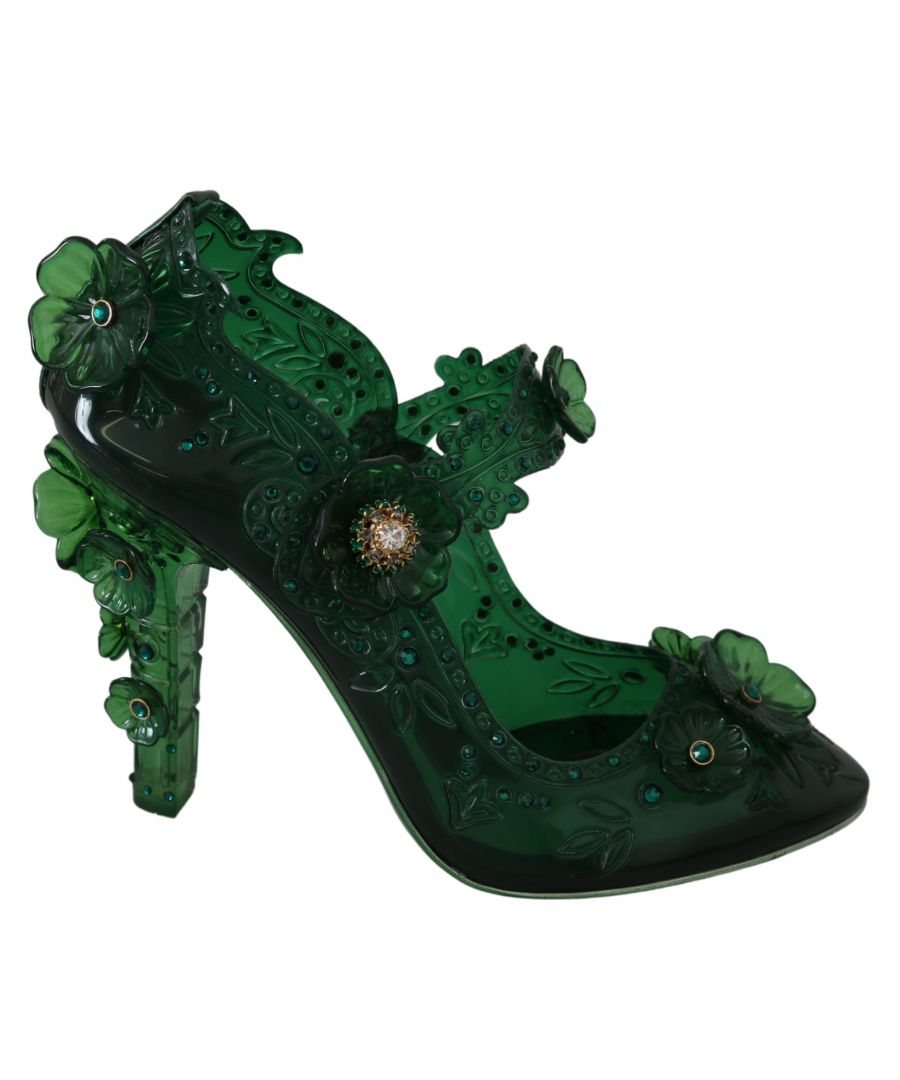 Image for Dolce & Gabbana Green Floral Crystal CINDERELLA Heels Shoes