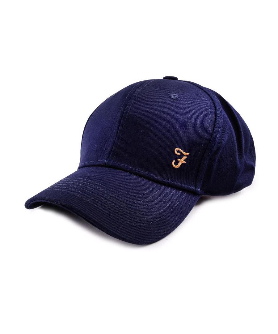 Mens blue Farah colby cap, manufactured with cotton. Featuring: six panel, embroidered branding, curved peak, adjustable closure and one size.