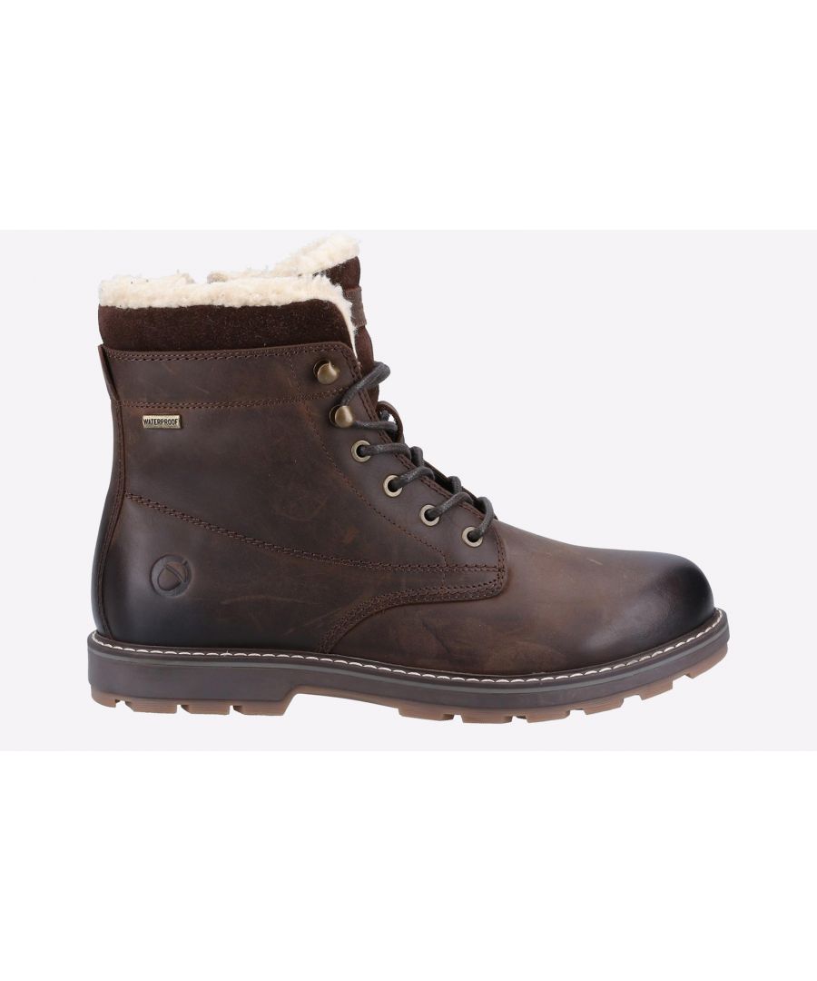 Inspired by the rolling hills of the Cotswold and terrains that demand more from your footwear, Bishop is a rugged country work boot crafted with a premium waterproof leather upper, warm lining and lightweight sole.\n- Inner breathable waterproof membrane- Uppers treated with a waterproofing protective layer- Lace Up Work Boot- Moisture wicking faux fur lining- Lightweight TPR sole