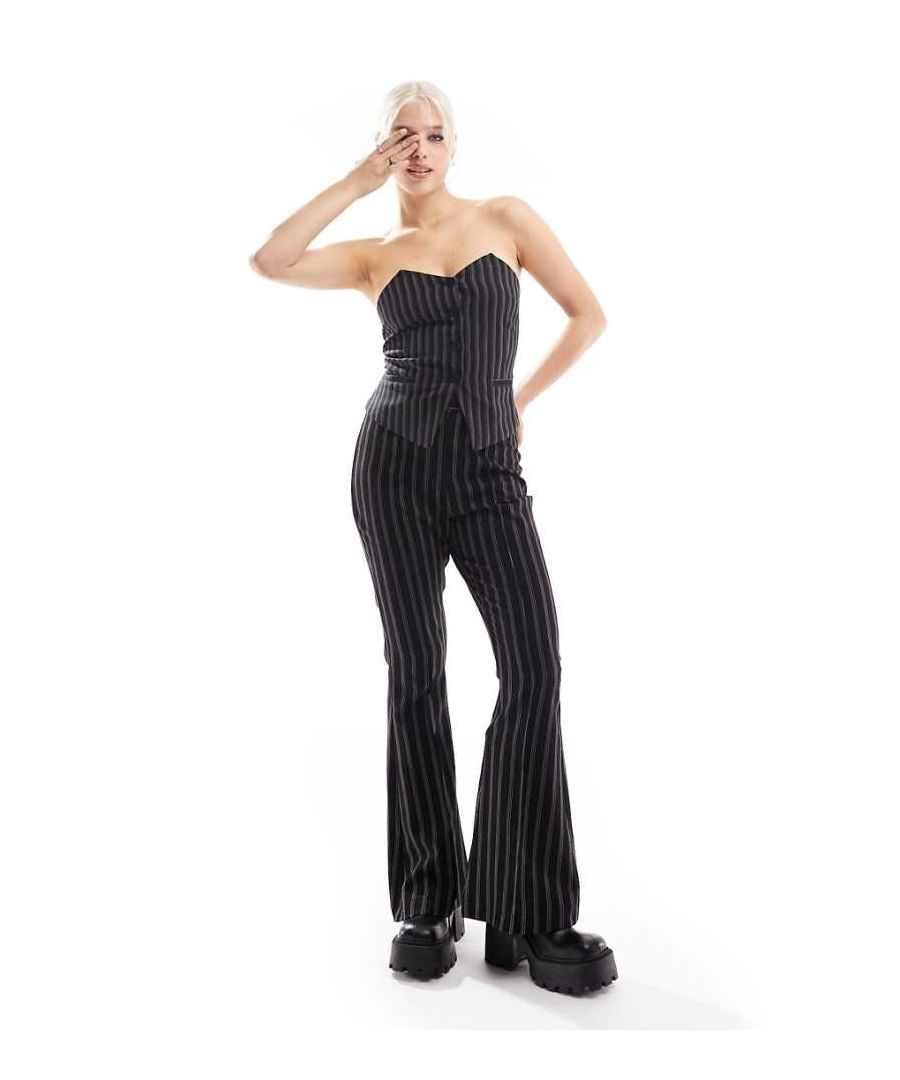 Asos Design Womens Bandeau Button Front Cropped Top In Black Pinstripe - Size 12 Uk