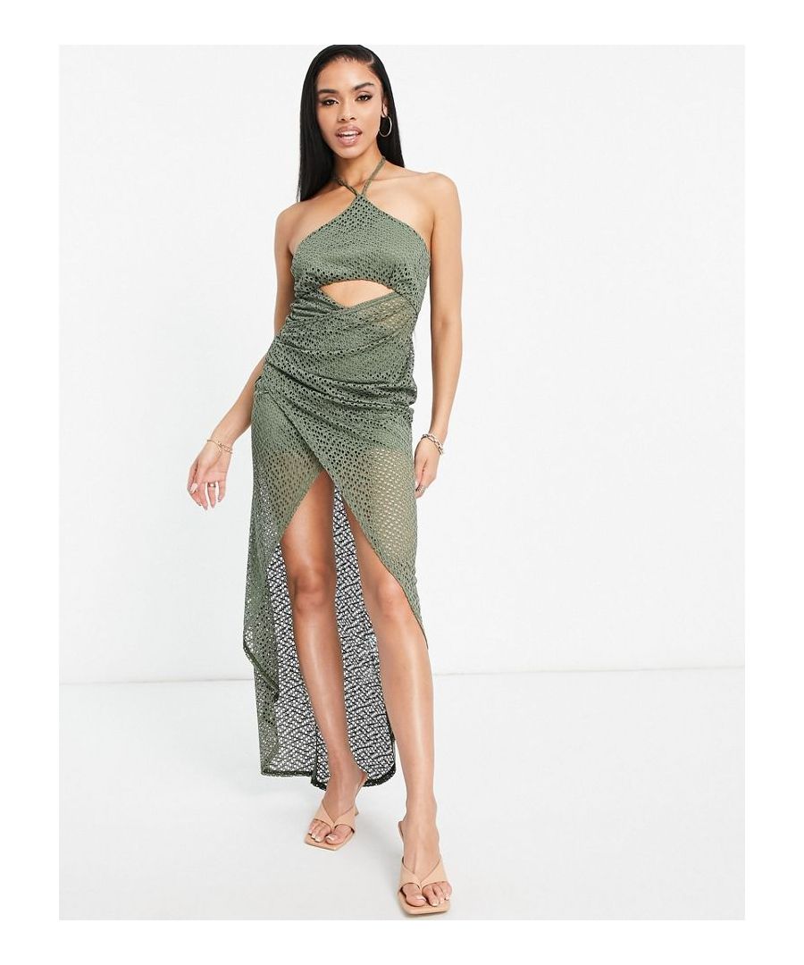 Maxi dress by ASOS DESIGN Coming soon to your IG feed Halter neck Cut-out front Open tie back Slim fit  Sold By: Asos