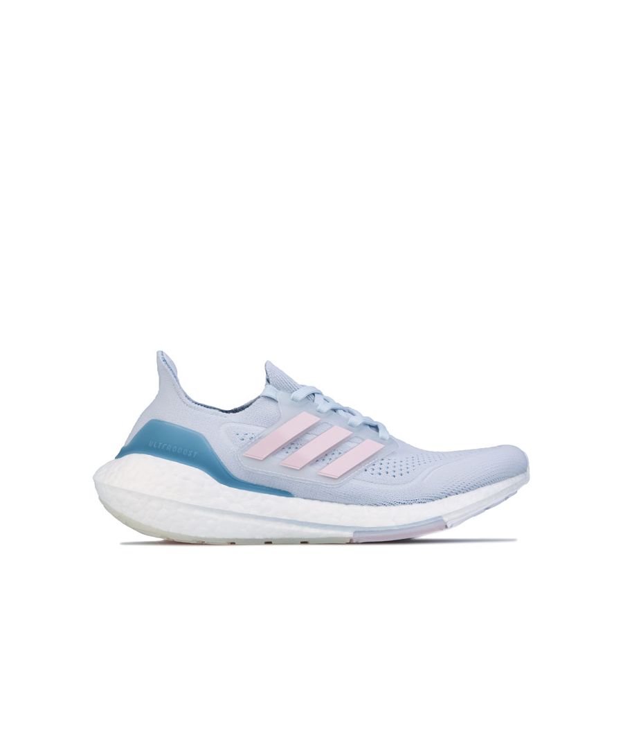 Womens adidas Ultraboost 21 Running Shoes in light blue.- adidas Primeknit textile upper.- Lace closure. - Sock like fit. - Boost midsole. - Supportive heel counter.- Stretchweb outsole with Continental™ Rubber.- Textile upper and lining  Stretchweb  sole.- Ref: FY0395