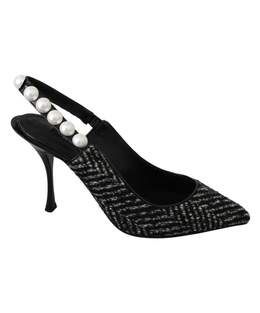 Image for Dolce & Gabbana Black Chevron Pearls Heels Slingback Shoes