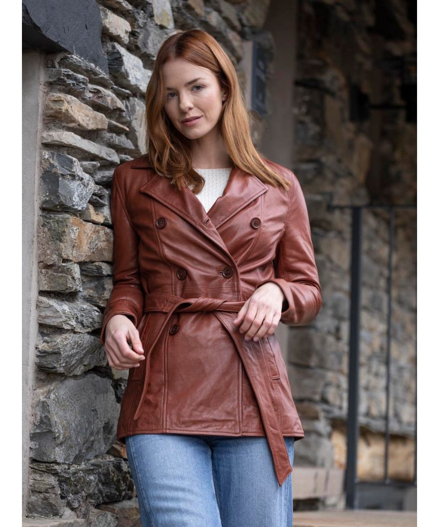 The Edenhall Leather Trench Coat in Inca Tan will add undeniable luxury to your everyday style. Featuring double breasted buttons, a belted waistline and two front slip pockets, it boasts the hallmarks of a traditional trench but with an updated twist. Crafted from aniline leather to give it a sumptuously soft feel, the sophisticated and easy-to-wear tan colourway rounds off the Edenhall's timeless style, and will see you reaching for this coat for years to come.