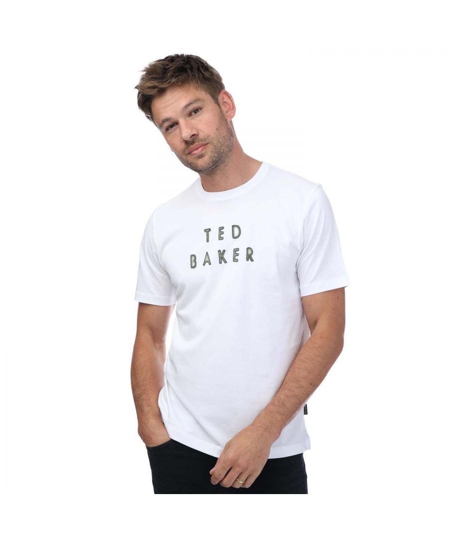 Ted Baker Mens Lough Embroidered Branded T-Shirt in White Cotton - Size Large