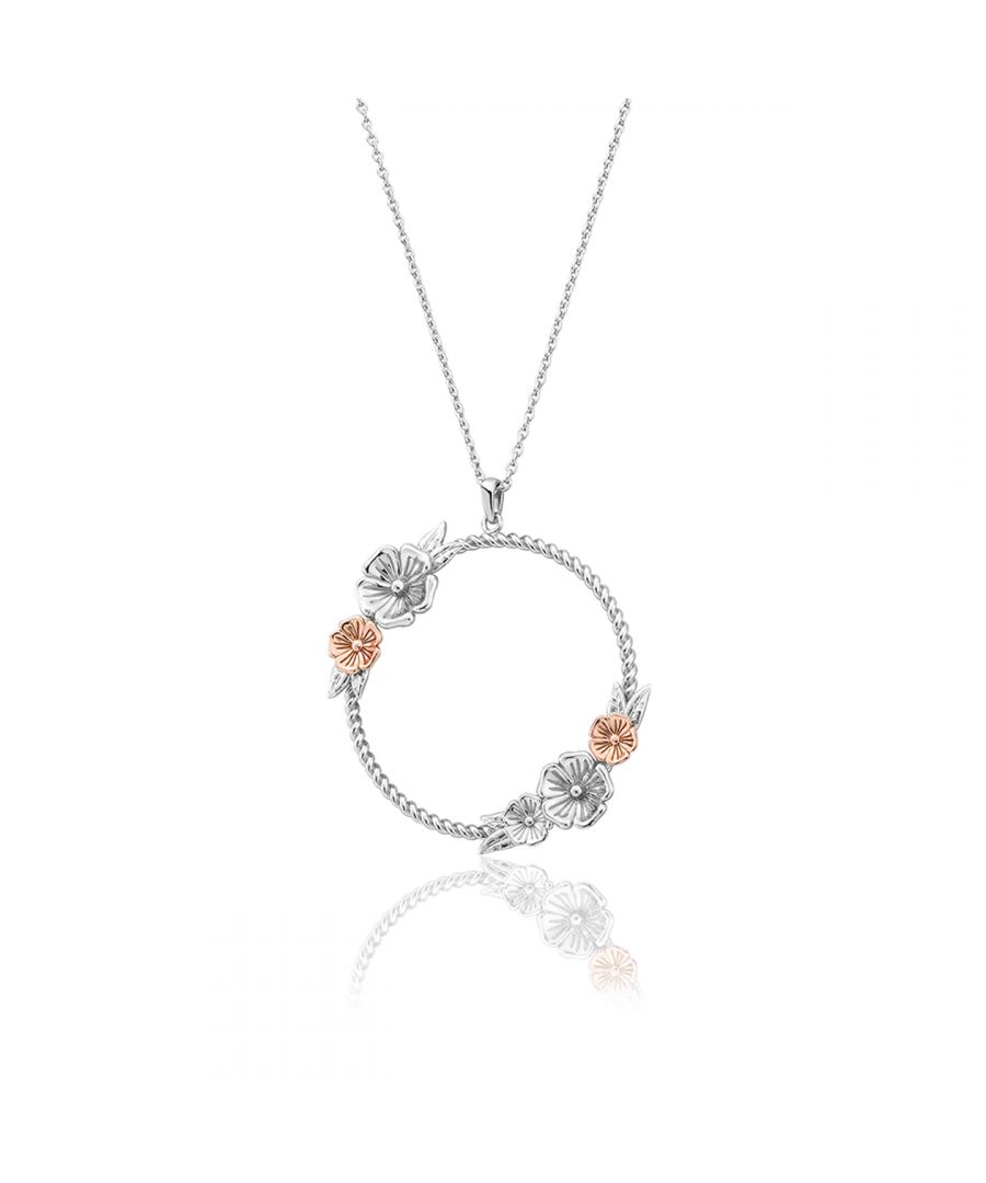 Seen as a symbol of winter and a harbering of spring The Plum Blossom came to symbolize perseverance and hope, as well as beauty and purity. The Plum Blossom Pendant comes on a 24 inch chain and is a stunning addition to the Wild Flower collection, with an exquisite combination of 925 Sterling Silver and 9ct Rose Gold containing rare welsh gold, the very same gold as used by British Royalty since 1911. Available on a 24