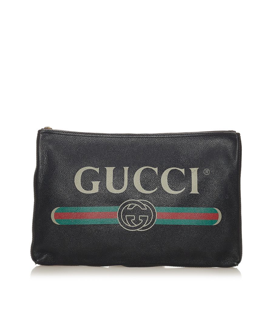 Image for Vintage Gucci Gucci Logo Leather Clutch Bag Black
