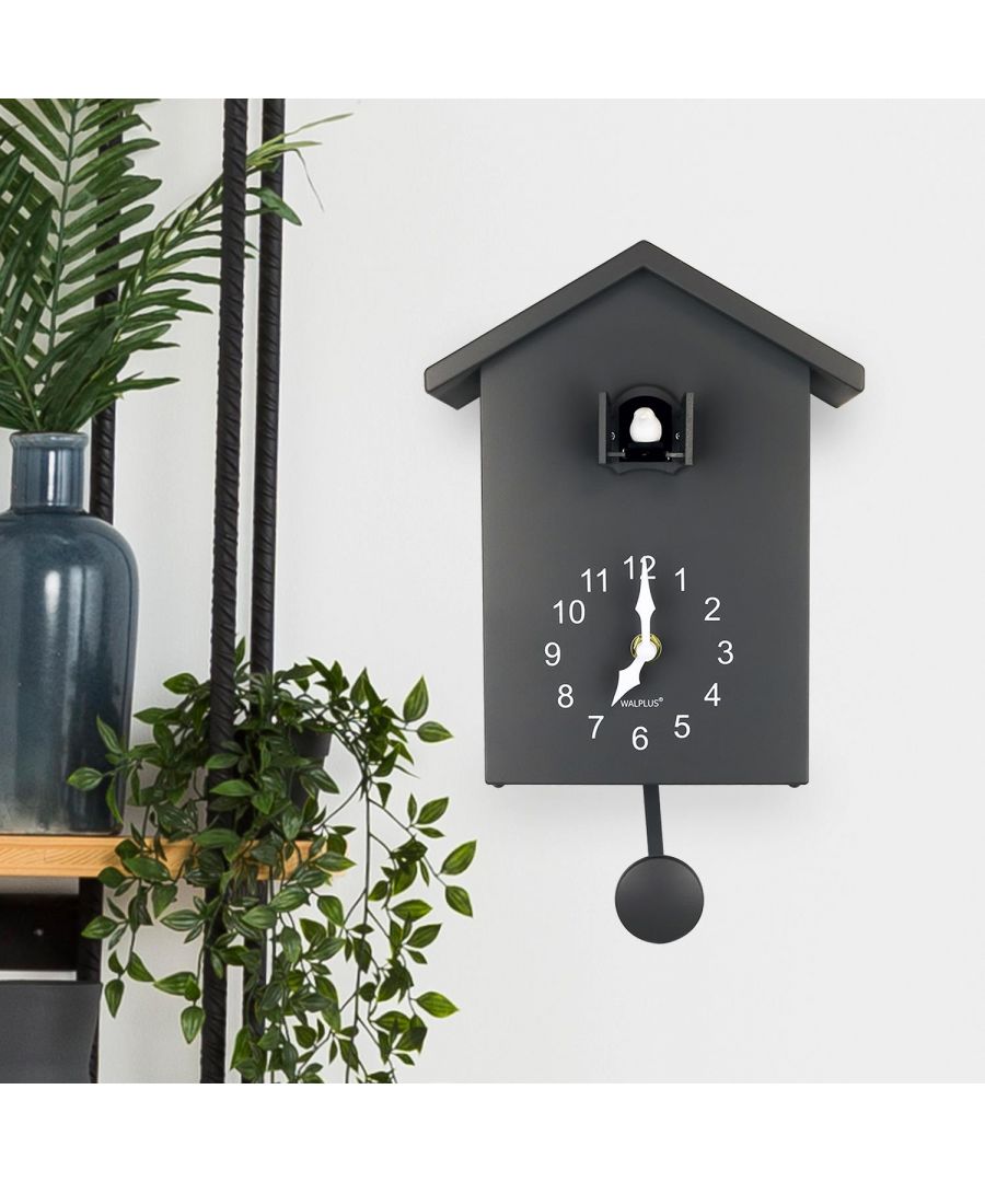 - Minimalistic Grey Cuckoo Clock with removable pendulum The perfect blend of old meets new, this fantastic clock has an adorable yet simple cuckoo feature with a modern and minimalistic design birdhouse style surround. \n- The clock mechanism operates with 1 1.5v C LR14 battery and 2 more of the same type batteries for the cuckoo mechanism. \n- To use the clock without the cuckoo, remove the 2 batteries from the slots where it writes  Cuckoo AA. Batteries are not included in the box.\n- We warrant the clock against defects in materials & manufacture under ordinary consumer use for two years from the date of purchase. \n- Please keep your receipt, e-receipt or order confirmation for the warranty to be validated.