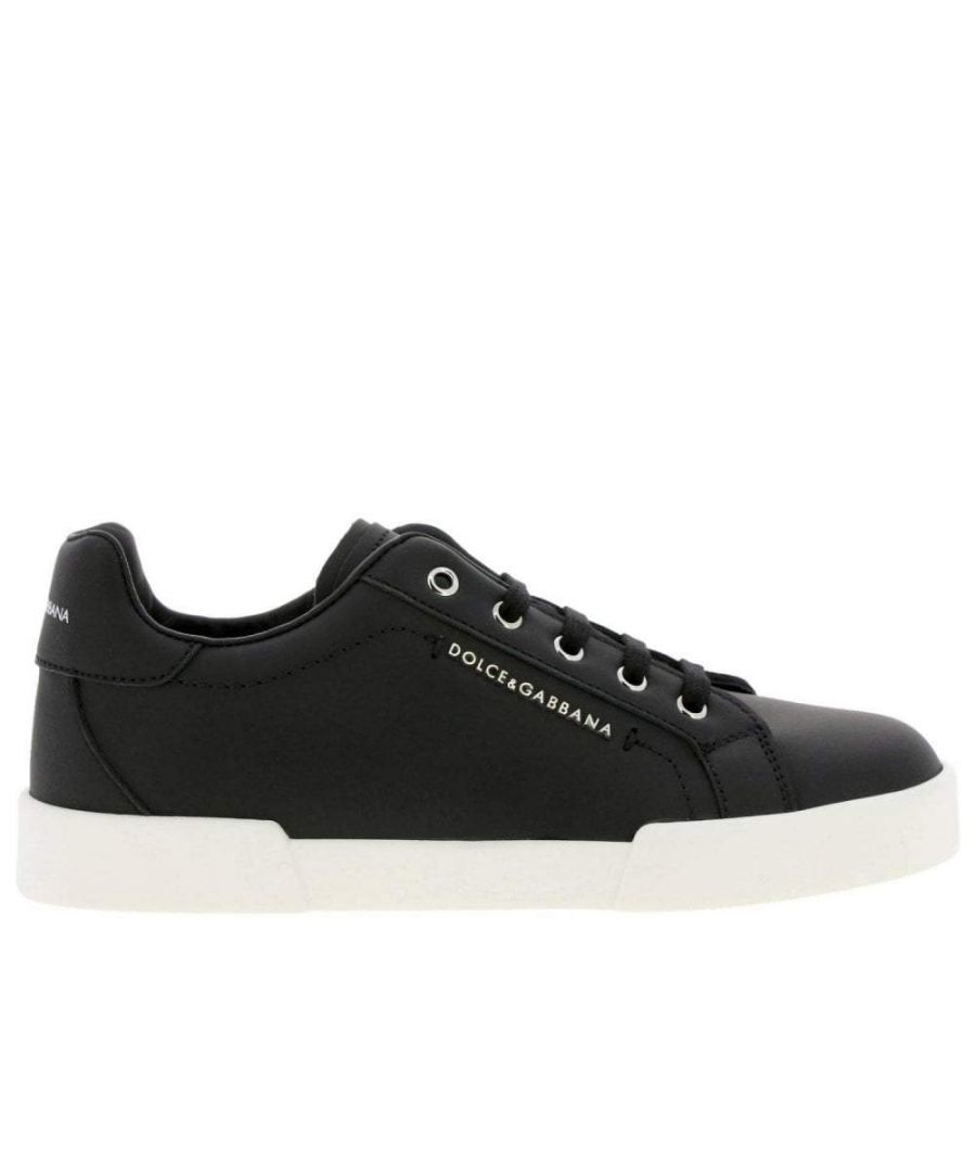 This Dolce & Gabbana leather Lace-up Trainers for Kids, features a stylish Hawaii theme on the rubber sole of the shoe in the white and is lined up in soft leather with gold logo details and trim.