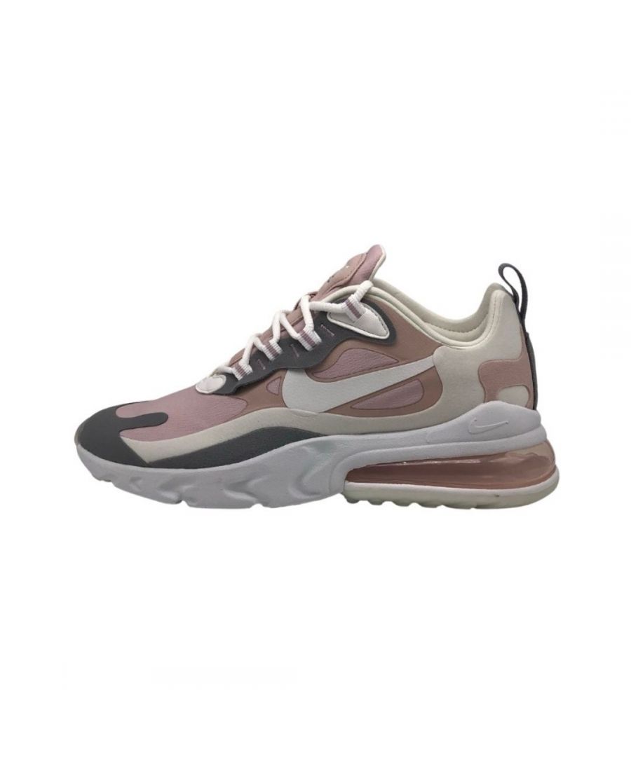 Nike Air Max 270 React Womens Pink Sneakers. Textile and Other Materials Upper, Rubber Sole. Style: CI3899 500. Air Cushioned. Lace Fasten Trainers. Branding On Side Of Shoe And Tongue
