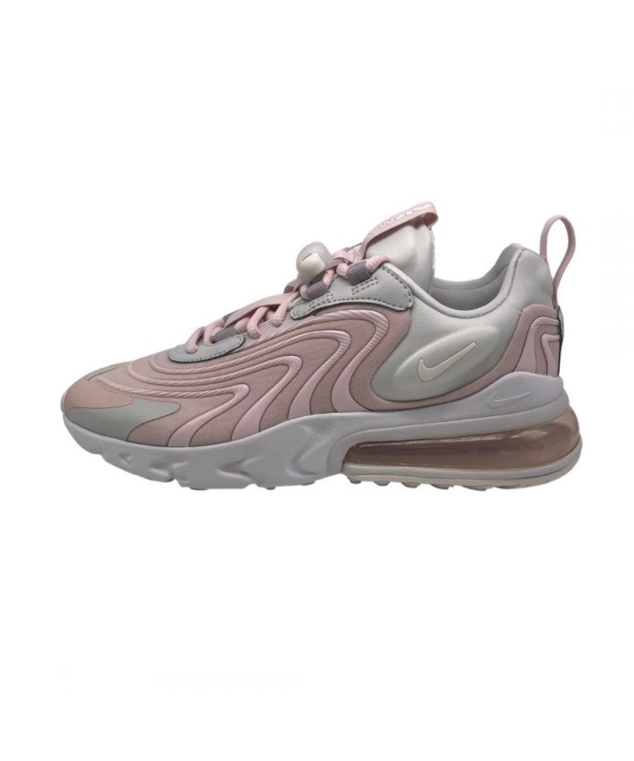 Nike Air Max 270 React ENG Womens Pink Sneakers. Textile and Other Materials Upper, Rubber Sole. Style: CK2595 001. Air Cushioned. Lace Fasten Trainers. Branding On Side Of Shoe And Tongue