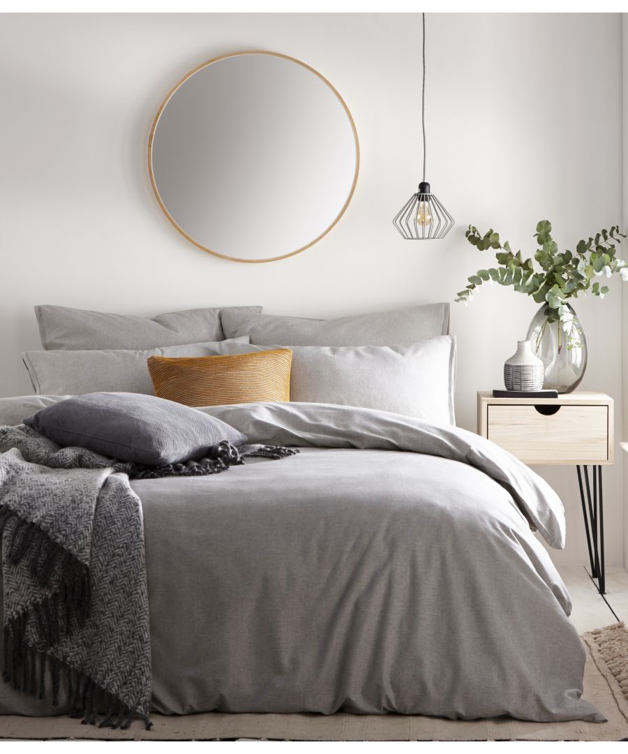 These duvet covers are a contemporary and minimalistic addition to your home. The included matching pillowcase creates a simple yet relaxed look with their herringbone ribbon trims. Featuring a subtle mélange print detail to add a textured appearance; making it perfect to layer up with other colours.