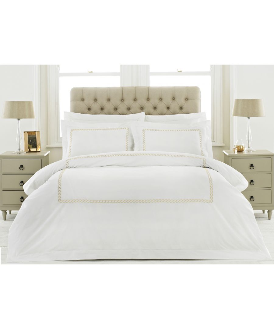 Created from the very finest pure cotton, the Paoletti Cleopatra duvet sets are unashamedly luxurious. Designed for some of the most luxurious boutique 5-star hotels, give your bed a treat and prepare for the best nights sleep of your life. Featuring premium rope embroidery and a luxurious oxford border it's an ideal match for most bedrooms. This duvet set includes a hotel-quality duvet cover and one fully matching pillowcase. The Cleopatra duvet and pillow case set is easy to care for as it is fully machine washable at 40 degrees and is iron appropriate.