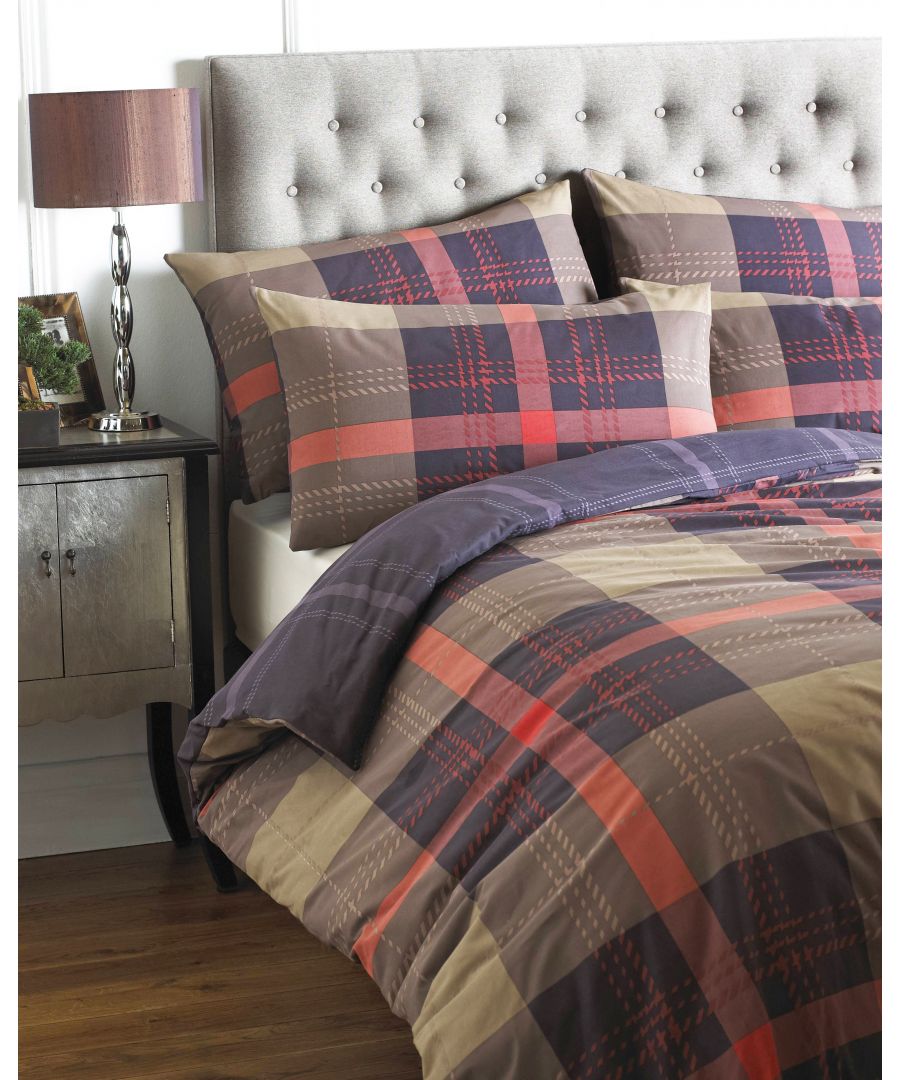 Riva Home Clubhouse Check Single Duvet Set Cinnamo - Brown - Size Single