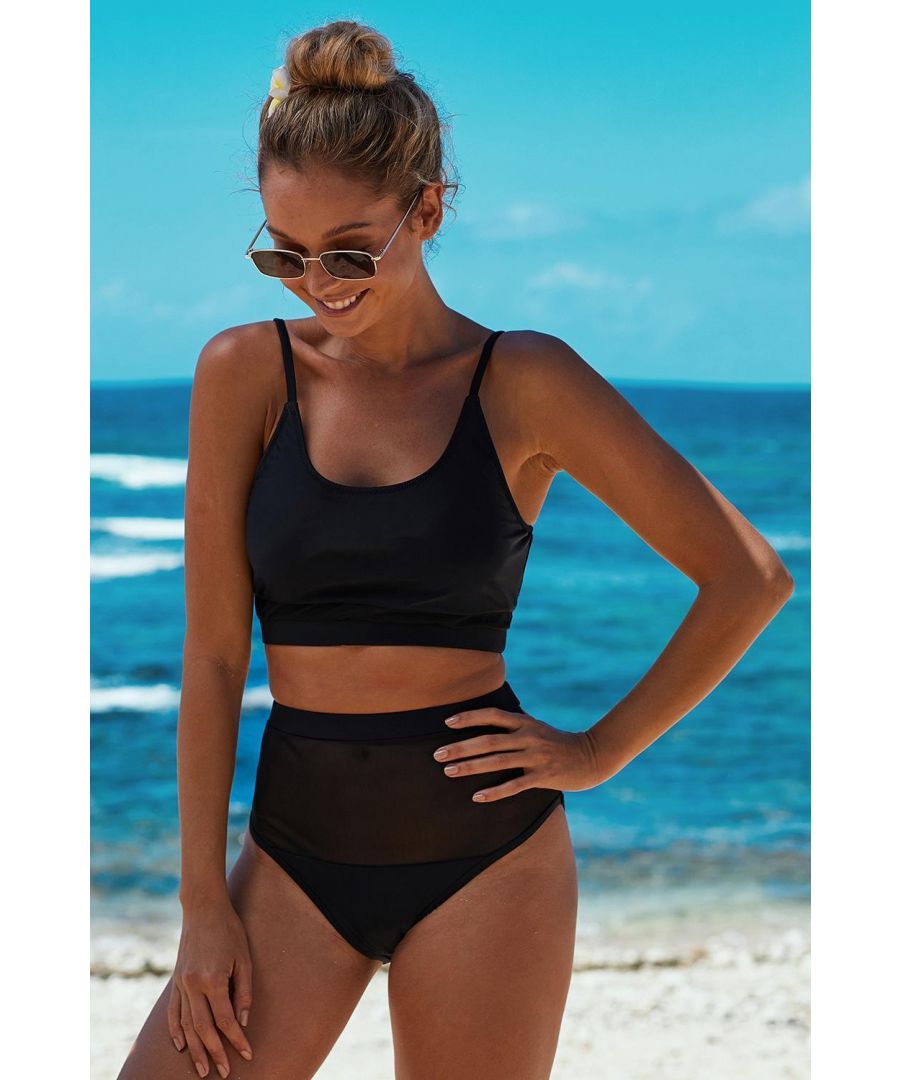 Scoop neck cami top with light padding. High waist bottoms with sheer detail and cheeky coverage. Comfortable fit to wear with high elasticity.  Team with oversized shades and wedges for a beach glam look.  Azura Exchange swimsuits give you versatile looks for the pool, the beach and beyond.