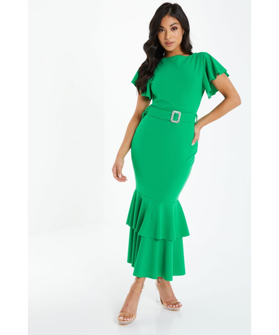 Image for Petite Green Frill Hem Midi Dress