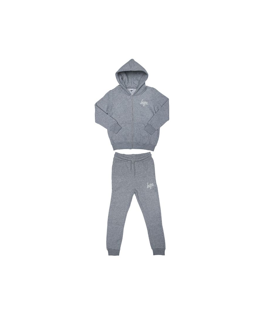 Junior Girls Hype Bundle Tracksuit in grey. - Sweatshirt:- Lined hood.- Full zip fastening.- Kangaroo style pocket to front.- Ribbed cuffs and hem.- Regular fit.- 65% Cotton  35% Polyester. Machine washable.- Pants:- Drawstring waist.- Ribbed cuffs.- Two front pockets. - Regular fit.- 65% Cotton  35% Polyester. Machine washable.- Ref: VWF449J