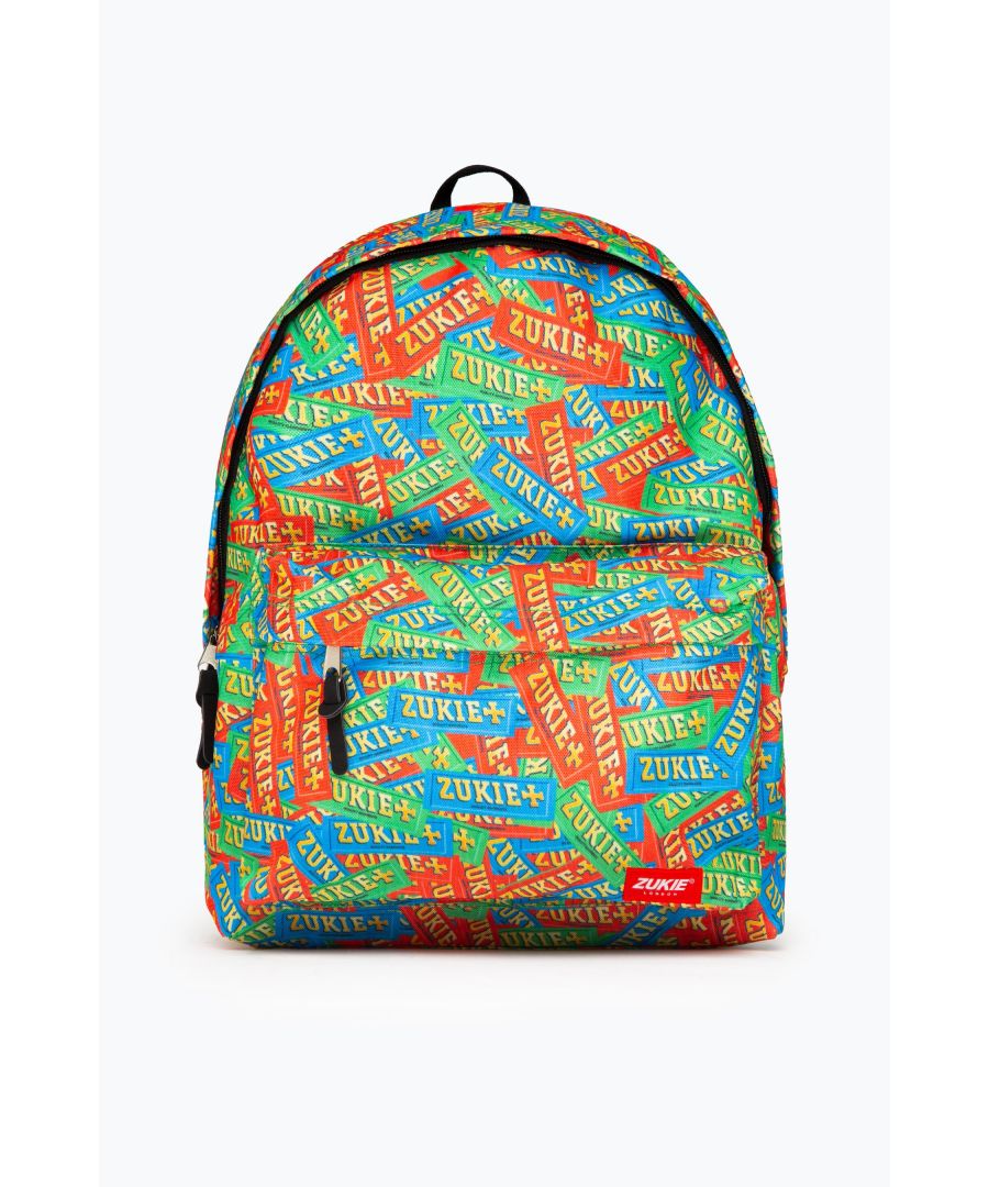 You'll never forget to pack papers again with the Zukie Rizzla Backpack, your new accessory staple. Designed in an all-over Zukie rizla print in a red, green and blue colour palette.Measuring at 40cms x 32cms x 16cms and finished with a front mini pocket, grab handle, zips, and a mini Zukie logo label. Wipe clean only.