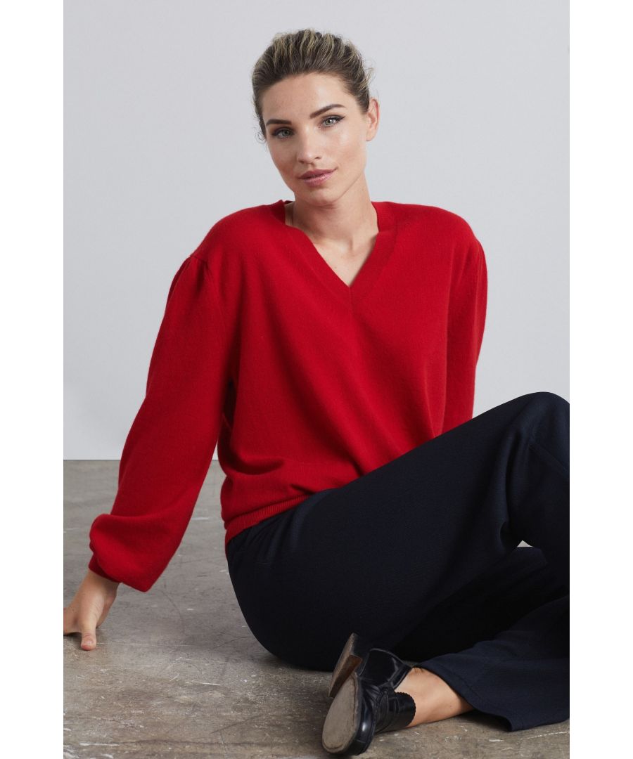 Suits everyone v neck sweater with an easier fit through the body, a deeper but not too deep, v neck, gently gathered shoulder and relaxed blouson sleeve. This sweater is softer than soft and makes your work to weekend dressing simple, easy and stylish.