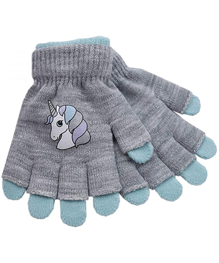 Girls 2 in 1 Unicorn Magic GlovesUnicorns! The legendary creature of myth and extremely popular animal that is loved by Girls everywhere. So what better way to show their Unicorn love than to have them on a pair of Fingerless Magic Gloves?These are essential for any Girls out there looking to show off Unicorn fandom. Maybe you know a little one in your life that would love these? Well that’s great because they’d make a perfect gift! They are perfect for the cold weather as they have a 2 in 1 double layer which will keep their hands more insulated than a standard winter glove as well being able to remove the layers from each other, creating a standard and fingerless pair of gloves.They’re made from a super soft and fine knit acrylic for maximum comfort so that they don’t have to sacrifice function for fashion. With a great Unicorn print on them and with 2 colours to choose from we’re sure that your little ones will love these in and out of school.The gloves are a standard wrist length, come in two great colours which are - Grey Marl/Mint Green and Grey Marl/Baby Pink They’re 100% Acrylic, one size fits all and are safely machine washable.Extra Product DetailsGirls Unicorn Magic GlovesWinter AccessoryFine Knit AcrylicSoft & Comfortable2 gloves in 1Perfect Gift2 Colours AvailableOne Size Fits AllMachine Washable