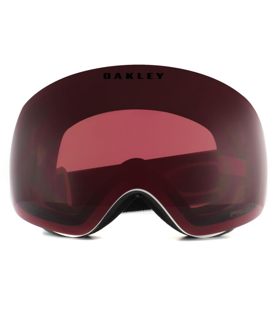 Oakley Ski Goggles Flight Deck XM OO7064-A1 Matte White Prizm Snow Dark Grey are the latest innovation in ski goggles from Oakley with a large rimless lens design which gives an unbelievably good view in all directions. They feature a ridge lock lens sub-frame attachment to allow lenses to be changed quickly and easily and small frame notches under the strap anchors allow space for normal glasses. Support is given for better airflow and the sleek frame and outrigger design is comfortable and helmet compatible. This Flight Deck XM version is a more compact small to medium sized fit compared to the larger original Flight Deck