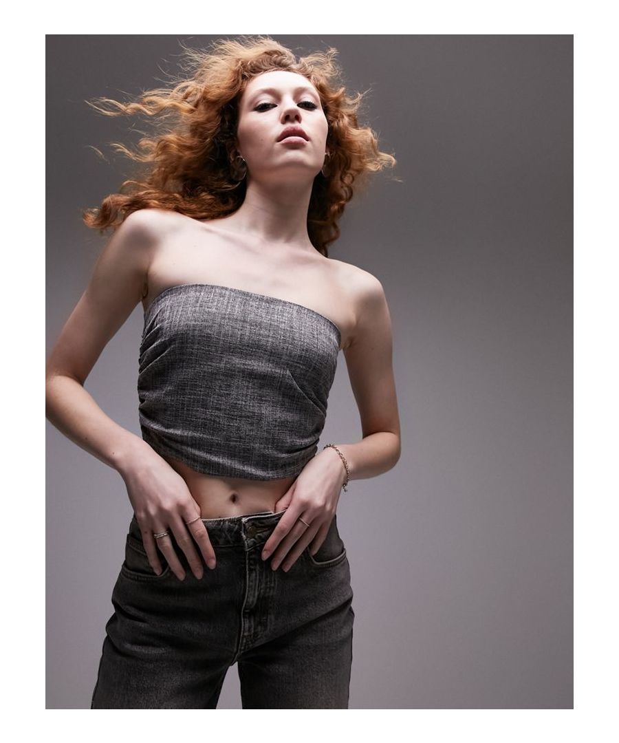 Tops by Topshop Welcome to the next phase of Topshop Bandeau style Gathered sides Cropped length Slim fit Sold by Asos