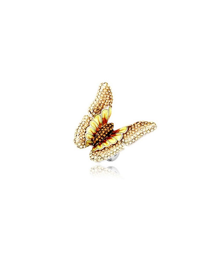 Blue Pearls Womens Yellow Crystal Butterfly Ring and Rhodium - Green - Size P