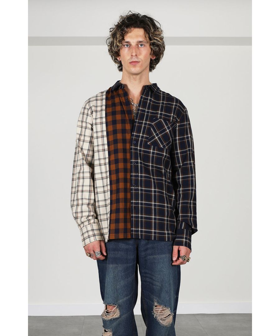 Image for Cut And Sew Check Shirt in Orange Multi