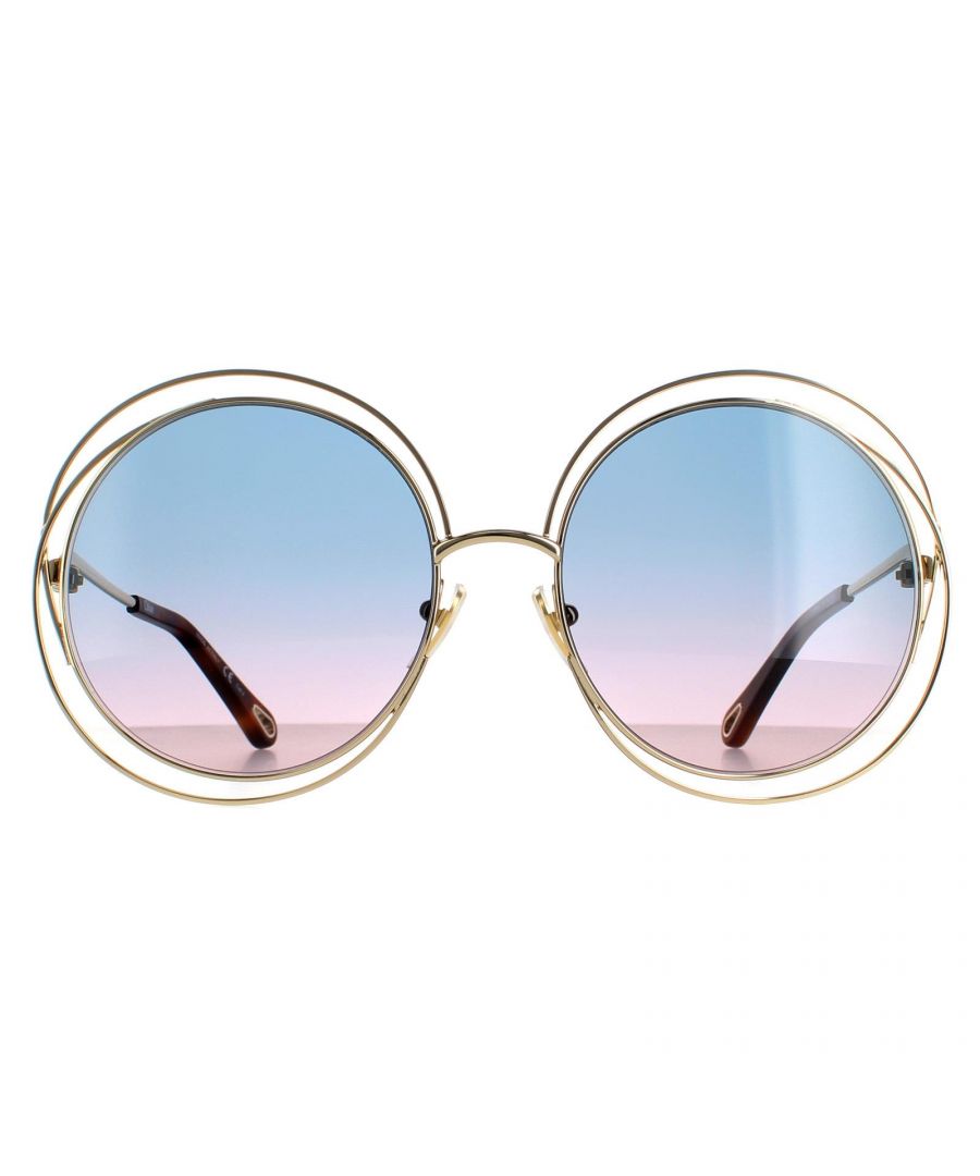 Chloe Round Womens Gold Blue Pink Gradient CH0045S  Sunglasses are an oversized round style with a sculptural wired frame, silicone nose pads and temples etched with the Chloe logo.