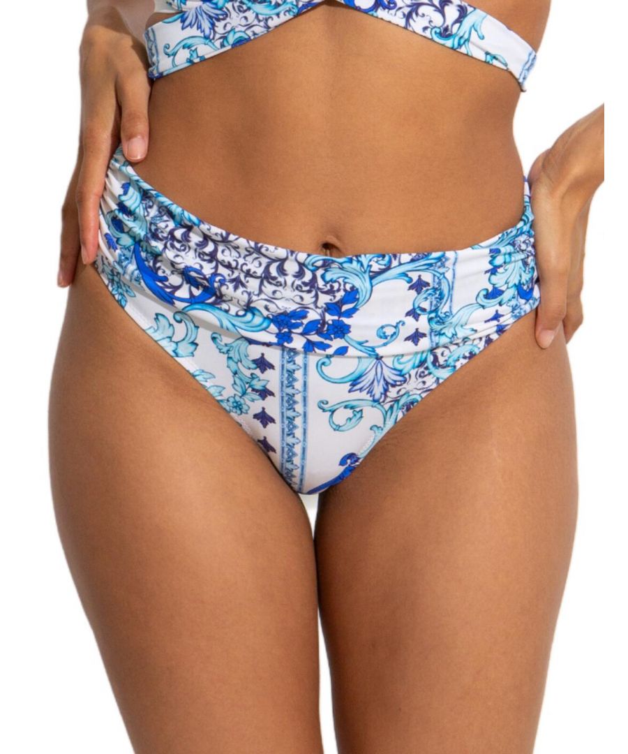 Pour Moi Womens Amalfi Fold Over Bikini Briefs - Blue Polyamide - Size 2XL