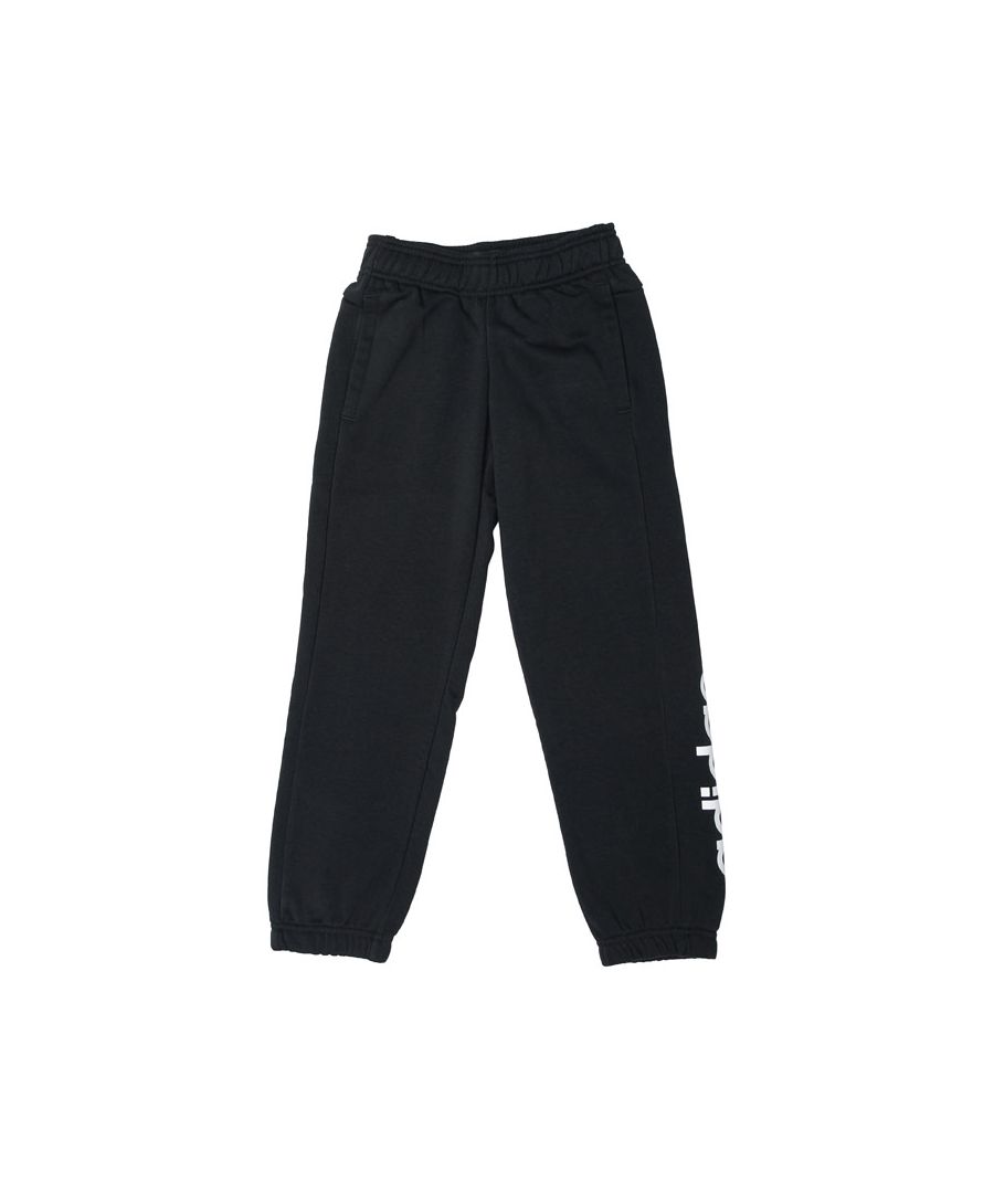 adidas Boys Boy's Junior Essentials Linear Pants in Black-White Cotton - Size 7-8Y
