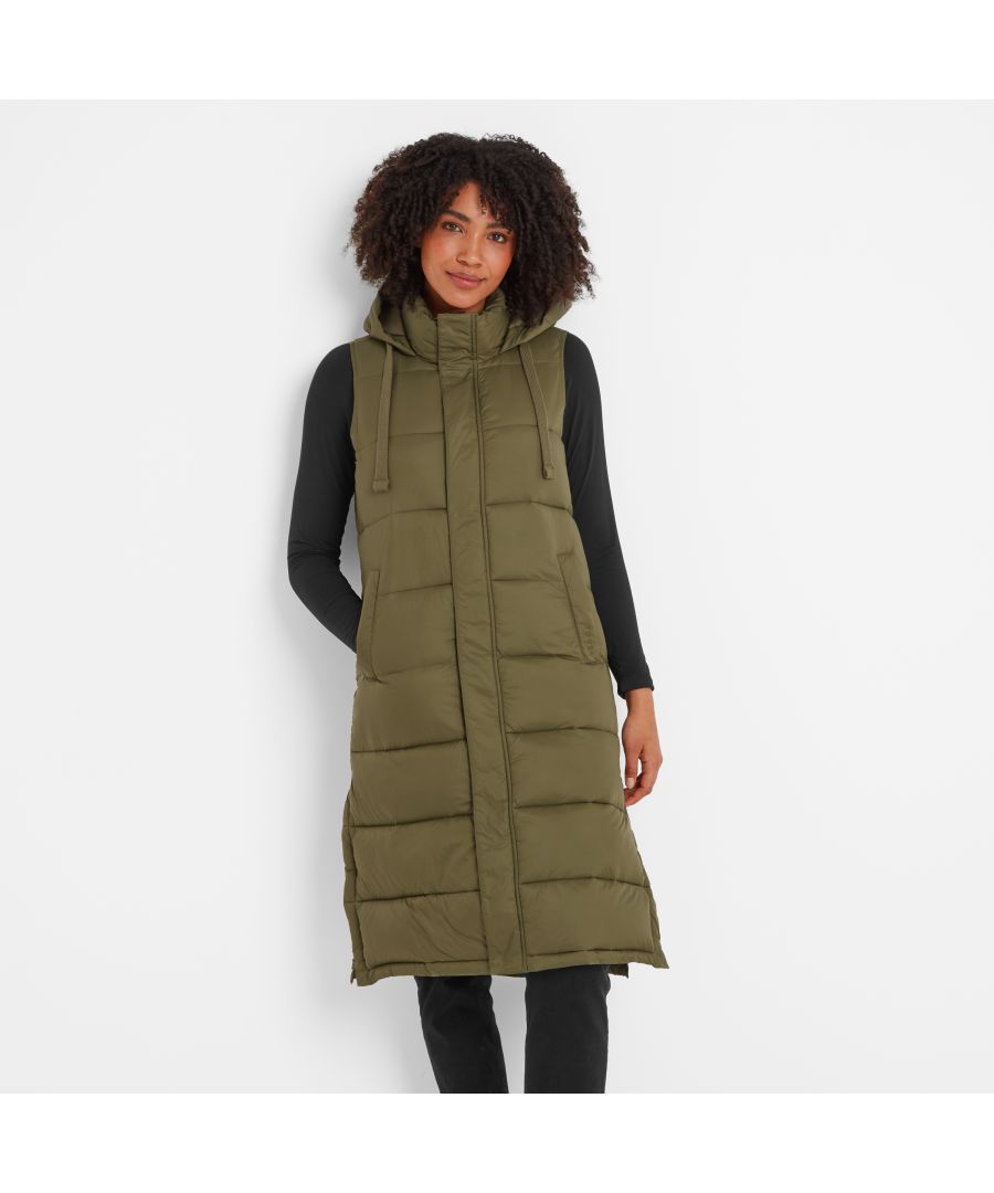 TOG24 Newall Womens Long Padded Gilet Khaki Polyamide - Size 22 UK