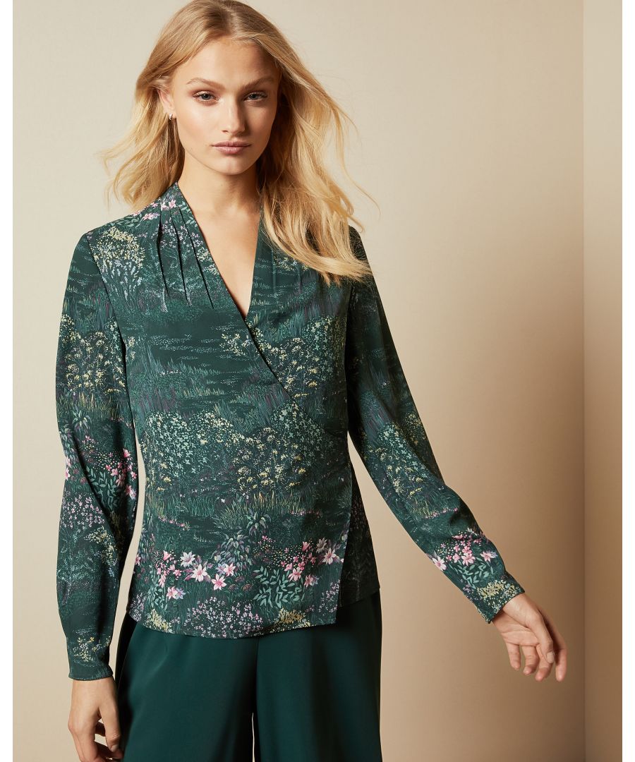 Image for Ted Baker Thessie Diamond Pintuck Wrap Blouse, Dark Green