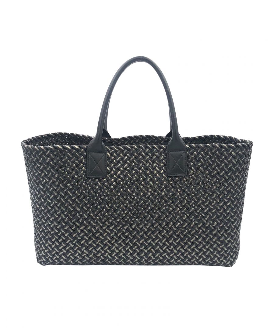 VINTAGE. RRP AS NEW. Limited edition 240/250 inscribed on silver 925 plaque.\nThe classic Cabat from Bottega Veneta. Stunning version with delicate metallic silver highlights.Inside unlined. With pouch in smooth black leather attached on leather strap (27 x 16.5 x 0.25cm). \nCode: B03208646A\n25 cm x 18 cm x 42cm.Excellent condition (9.25/10). Minor hairline scratches & tarnish on plaque. Minor wear on handles. Corners in near mint condition. Weave in mint condition. No dust bag. Box NoDust bag NoSeason All seasons\nBottega Veneta Bottega Veneta PM cabat in intrecciato nappa black with silver thread weave\nColor: black\nMaterial: Leather\nCondition: excellent\nSize: One Size\nSign of wear: No\nSKU: 89753 / UT203364