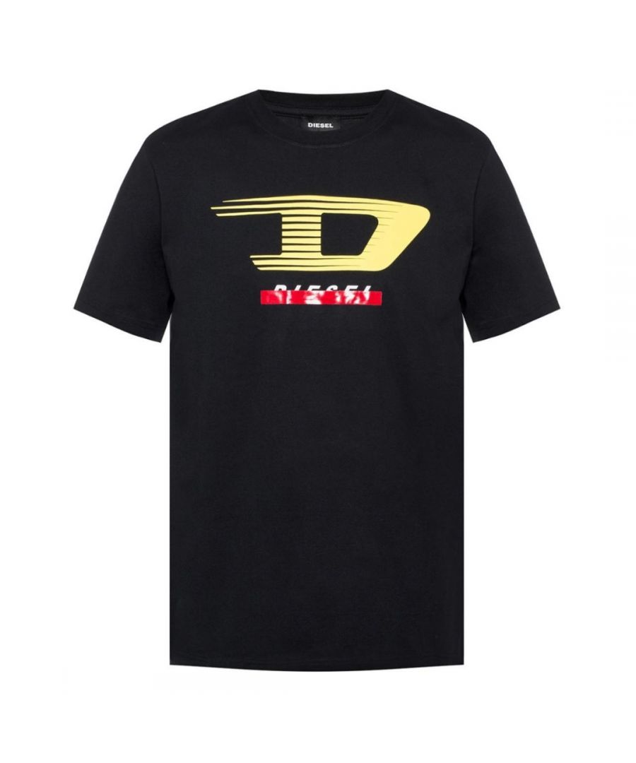 Diesel T-Just-Y4 zwart T-shirt met D-logo. Diesel zwart T-shirt met korte mouwen Diesel-merkafbeelding. 100% katoen. Normale pasvorm, past volgens de maat. Stijl: T-Just-Y4 900