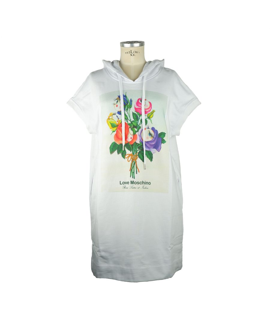 women’s cotton short-sleeved dress with floral print and hood