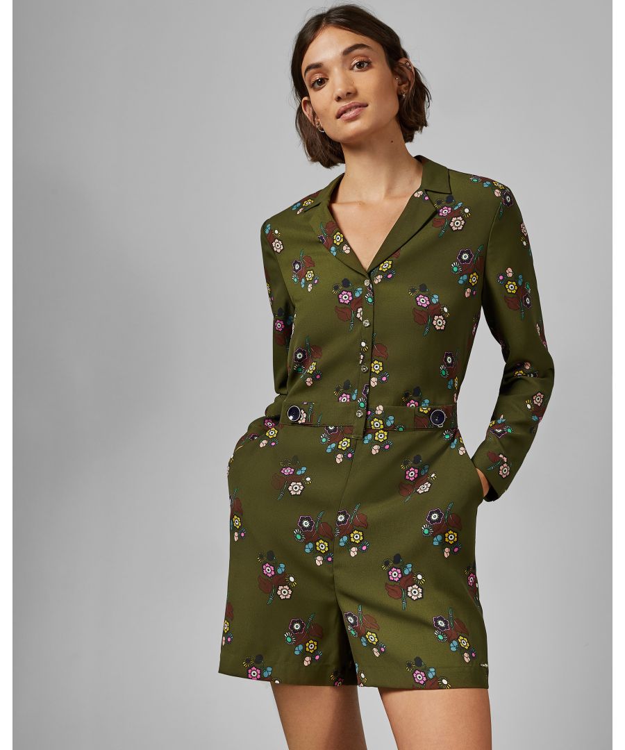 Image for Ted Baker Lophop Cbn Printed Playsuit, Khaki