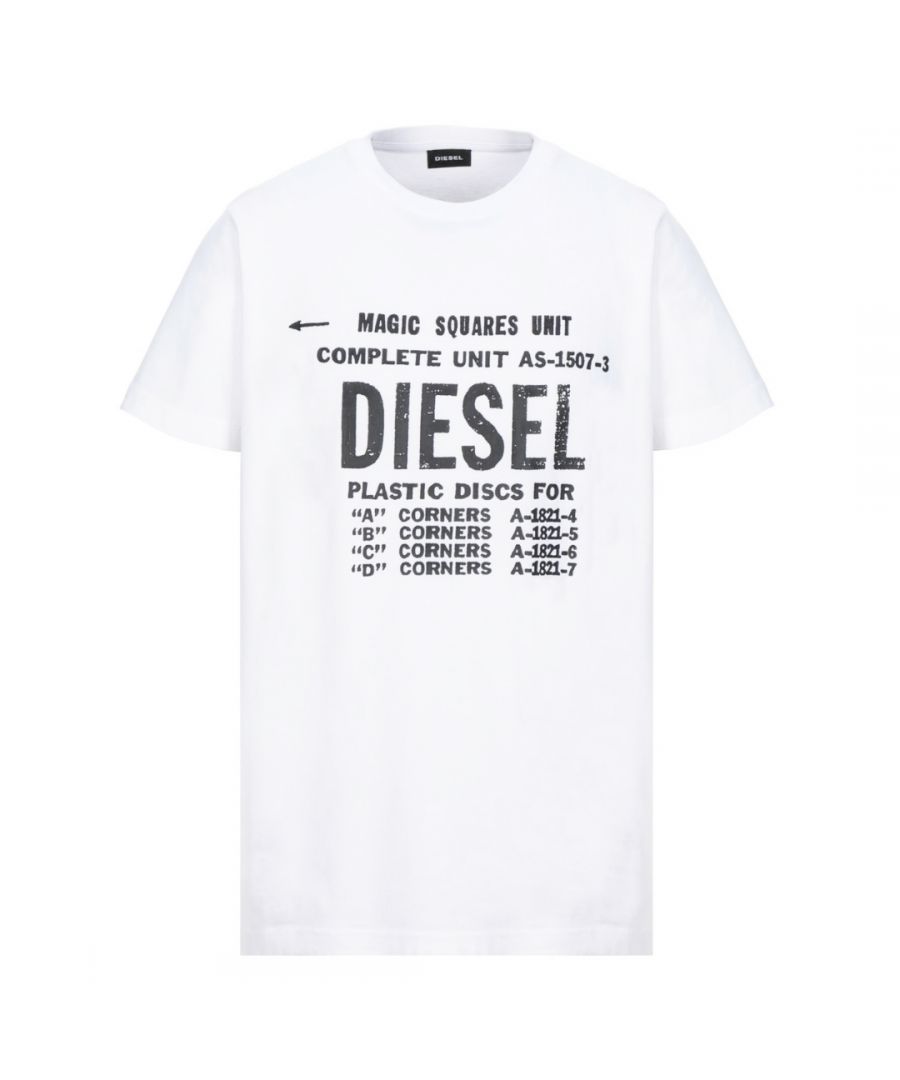 Diesel T-Diego-B6 wit T-shirt. Diesel wit T-shirt met korte mouwen. Diesel-merkafbeelding. 100% katoen. Normale pasvorm, past volgens de maat. Stijl: T-Diego-B6 100