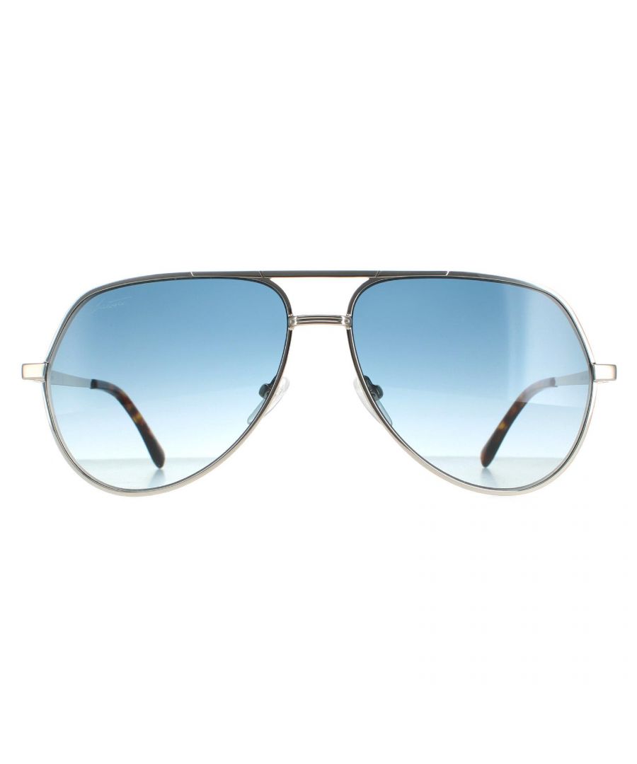 Lacoste Aviator Unisex Silver Blue Gradient L250SE  Sunglasses are a stylish aviator style crafted from lightweight metal. The double bridge design, silicone nose pads and plastic temple tips ensure an all round comfortable fit. The Lacoste emblem features on the slender temples for brand authenticity.