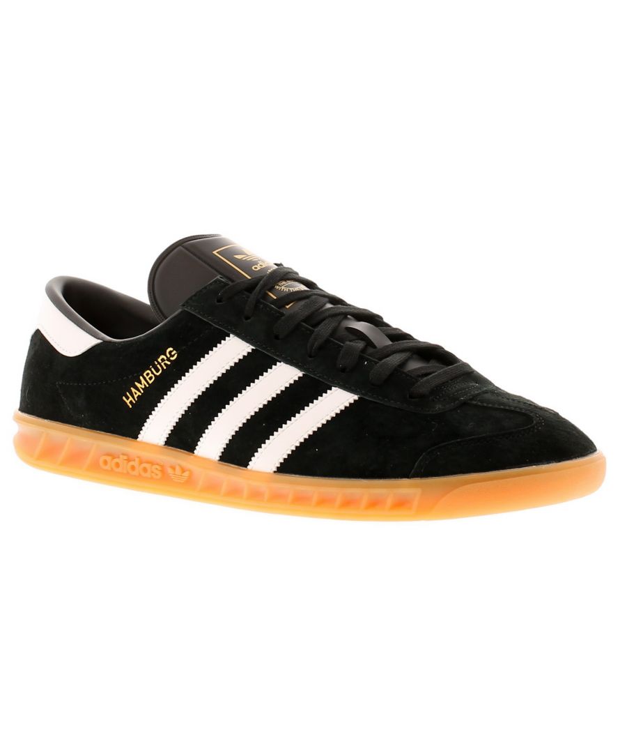 Adidas Originals Hamburg Mens Leather Trainers Black. Leather Upper. Leather Lining. Synthetic Sole. Mens Gentlemens Adidas Hamburg Trainers Sneakers Lace Ups Leather.